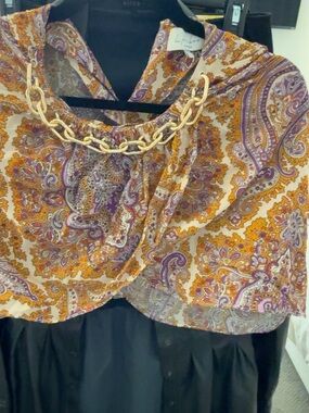 L'Academie Gold Chain Paisley Scarf in Purple and Mustard